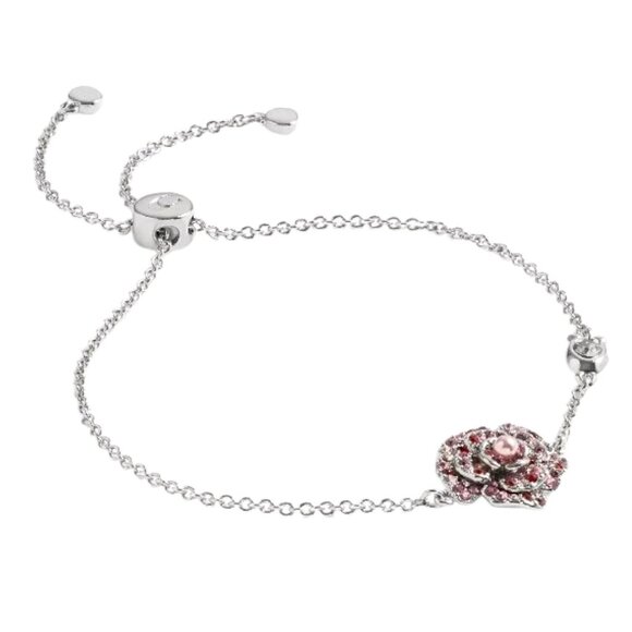Coach Silver Rose Slider Bracelet With Pink Crystal & Pearl Embellishments NWT - Picture 1 of 8